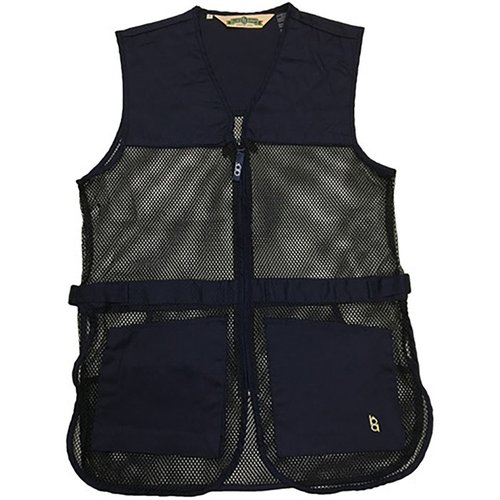 The BOB ALLEN Full Mesh Dual Pad Shooting Vest offers lightweight mesh for ventilation, dual pads for versatility, and ample storage with bellowed pockets and a rear hull pouch.