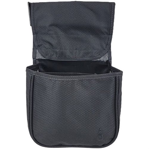 The BOB ALLEN TEAM SERIES Divided Shell Pouch features durable Ripstop Nylon, dual compartments for shotgun shell boxes, and a heavy-duty adjustable web belt from 26