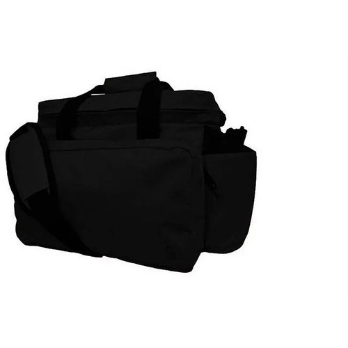 The BOB ALLEN TEAM SERIES RANGE BAG features a durable ripstop nylon exterior, holds up to 12 shell boxes, has an adjustable strap, and includes multiple pockets.