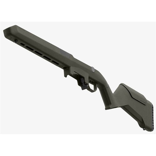 The Magpul Hunter Lite Adjustable Stock for Ruger American offers lightweight design, adjustable LOP, ambidextrous compatibility, and M-LOK slots for accessories.