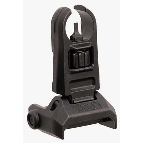 The MAGPUL MBUS PRO Hooded Front Sight offers durable all-steel construction, quick sight acquisition, and tool-less elevation adjustment for precision shooting.