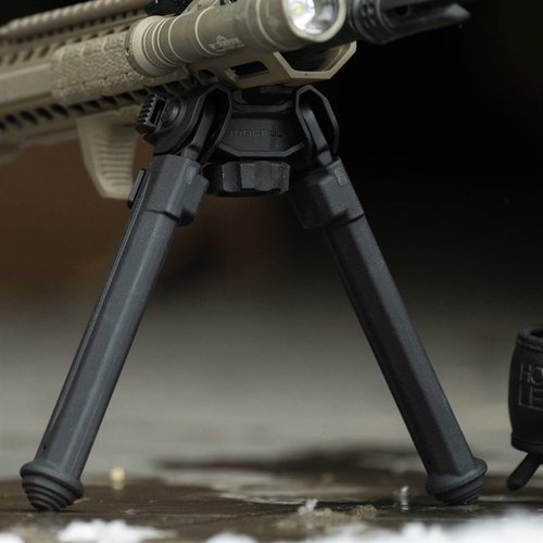 The Magpul MOE QD Bipod for M-LOK offers quick, tool-free installation, lightweight design, adjustable legs, and versatile rubber feet for stable shooting.