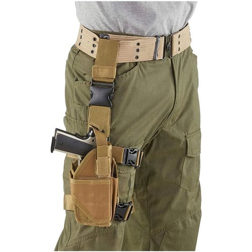 The Cactus Jack Tactical Drop Leg Holster offers a fully adjustable design, quick-release belt attachment, and durable 600 Denier construction for reliable handgun access.