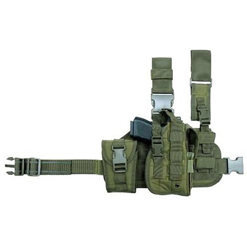 The Cactus Jack Tactical Drop Leg Holster features durable nylon, adjustable thigh strap, quick release belt attachment, and a MOLLE mag pouch for extra ammo.