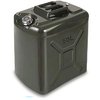 The Military Style Jerry Fuel Can features a spill-proof lid, enamel coating, and includes a flex spout for easy pouring, perfect for keeping fuel handy.
