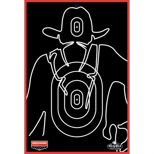 The Birchwood Casey Dirty Bird Gunslinger Silhouette 12x18" Target features intense splatter for easy shot spotting, heavy tagboard construction, and is perfect for pistol-action shooting.