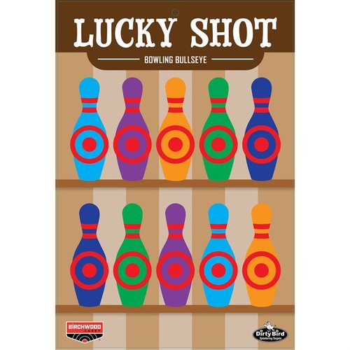 Enhance your shooting practice with Birchwood Casey Dirty Bird Lucky Shot Bowling Pins targets, featuring intense splatter for easy shot visibility and heavy tagboard construction.