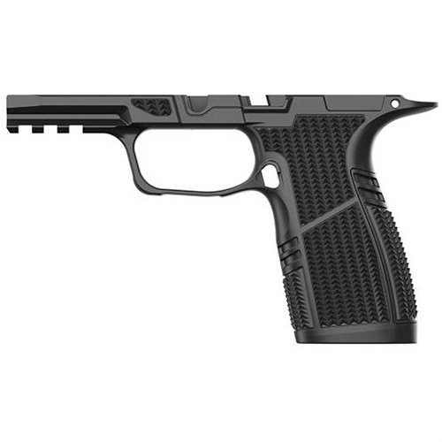 Upgrade your SIG P365 X-Macro with the Tyrant CNC Grip Module, featuring a full-length 1913 rail, improved ergonomics, and 17-round flush-fit magazine capacity.