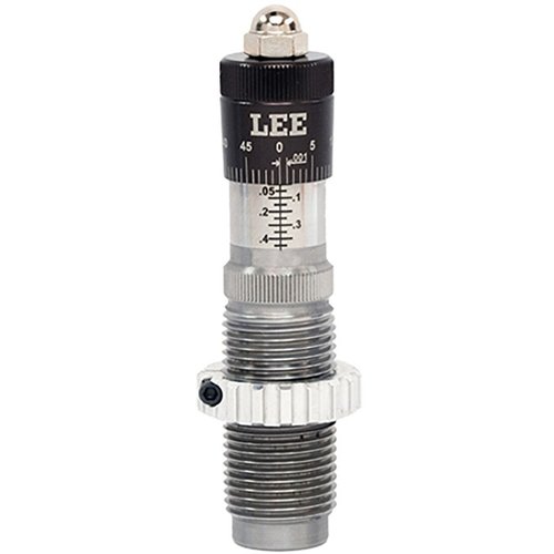 Achieve precision with the LEE Precision Micrometer Bullet Seating Die, featuring dead length seating, a floating bullet guide, and easy-to-read micrometer adjustments.