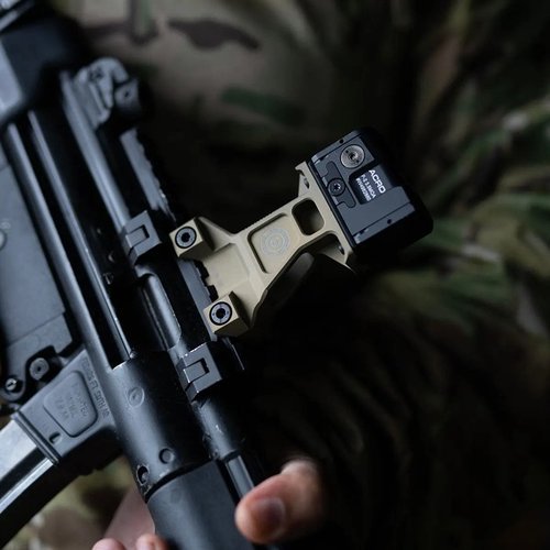 The LERNA Optic Mount offers a 2.91” centerline for quick target ID, enhancing posture and situational awareness, ideal for various gear and environments.