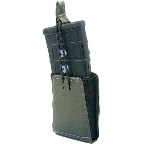 The GBRS Group Single Rifle 5.56 NATO Magazine Pouch offers MOLLE/BELT compatibility, bungee retention, and a smooth draw for AR-15 magazines.