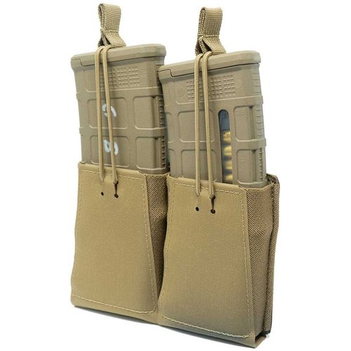 The GBRS Group Double Rifle Magazine Pouch offers MOLLE/BELT compatibility, bungee retention, and a smooth draw for most standard AR-15/AK-47 magazines.