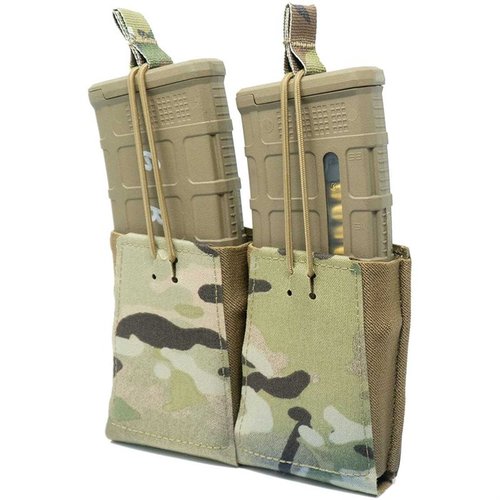 The GBRS Group Double Rifle Magazine Pouch offers MOLLE/BELT compatibility, bungee retention, and durable construction for smooth draws and secure magazine storage.