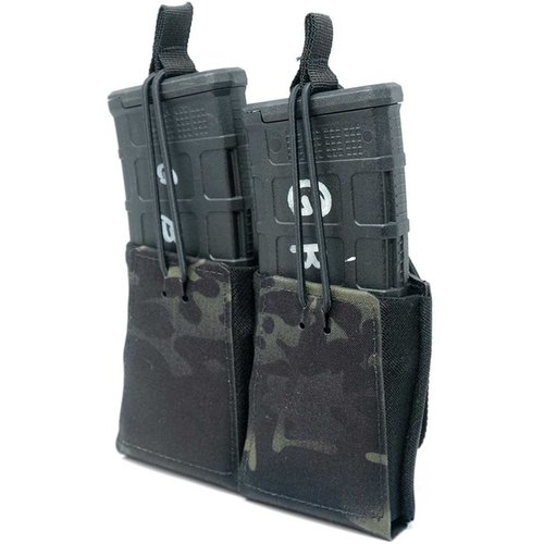 The GBRS Group Double Rifle Magazine Pouch offers MOLLE/BELT compatibility, bungee retention, and a smooth draw with positive retention for AR-15/AK-47 magazines.