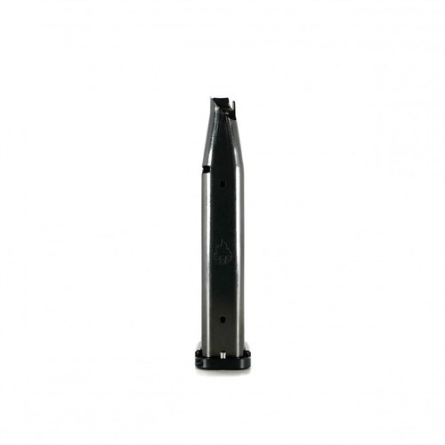 Experience high performance with the Atlas Gunworks 9mm Luger magazine, featuring a 23-round capacity, stainless steel tube, and anodized aluminum basepad.