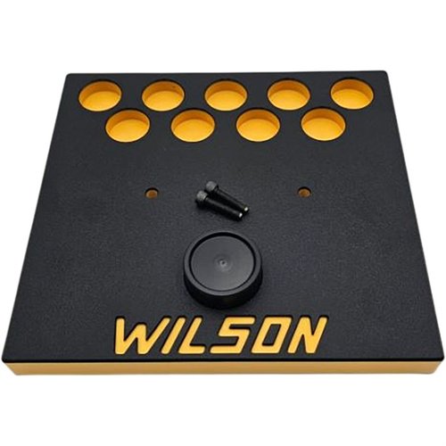 The L.E. WILSON, INC. Trimmer Platform holds 9 cases, features a built-in tapping block, durable construction, and secure mounting for efficient reloading.