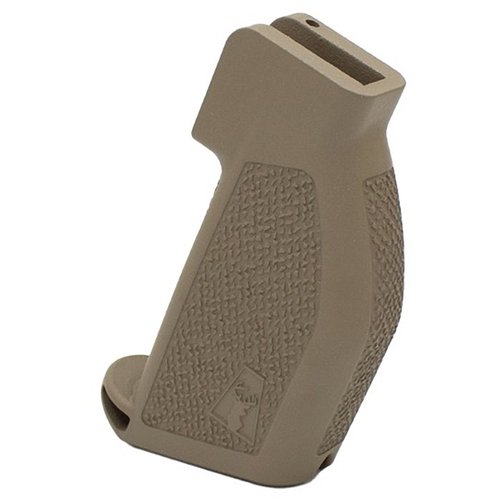 The Alpha Precision Rifle Grip offers ergonomic design, improved trigger finger spacing, non-slip stippling, and compatibility with any AR-style rifle for enhanced shooting performance.