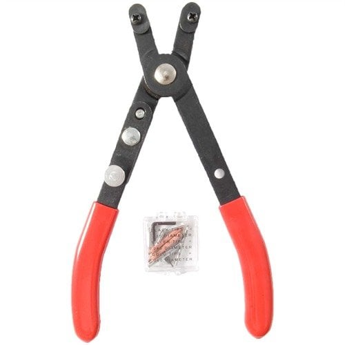The LISLE Corporation Snap Ring Pliers feature durable blued steel, vinyl dipped handles, and multiple tips for easy removal and installation of snap rings.