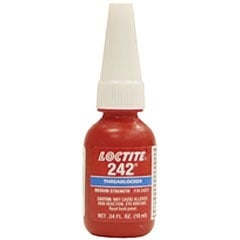 LOCTITE #242 Medium Strength Blue Threadlocker secures fasteners against vibration and thermal expansion, allowing easy disassembly with standard tools.