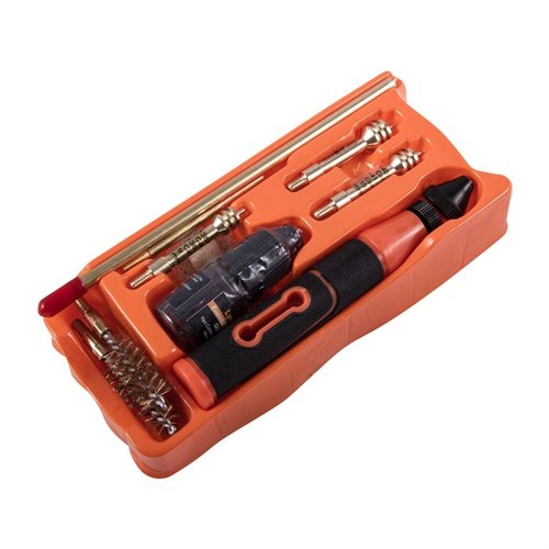 Keep your handguns spotless with Lyman's Multi-Caliber Pistol Cleaning Kit, featuring rotating rod, bronze brushes, and all essentials in a portable case.