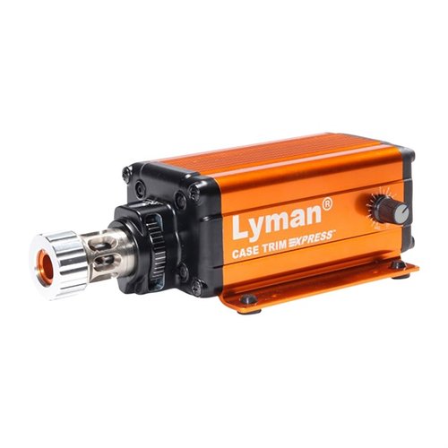 Lyman's Case Trim Xpress offers fast, accurate trimming of 15 cases per minute with a variable speed motor, 10 bushings, and a compact design for minimal bench space.