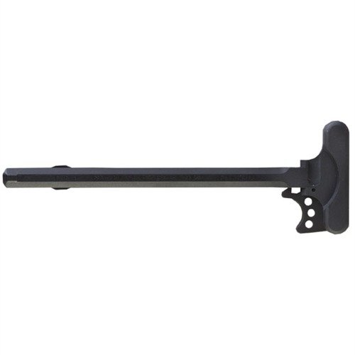 The Precision Reflex Gas Buster Charging Handle deflects gas blowback, ensuring safety and reliability, crafted from durable 7075 T6 aluminum with a secure latch design.