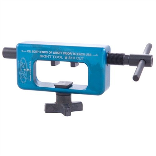 The MGW Semi-Auto Sight Mover safely adjusts and installs rear sights without damage, featuring a rigid aluminum body and precise screw mechanism for easy use.