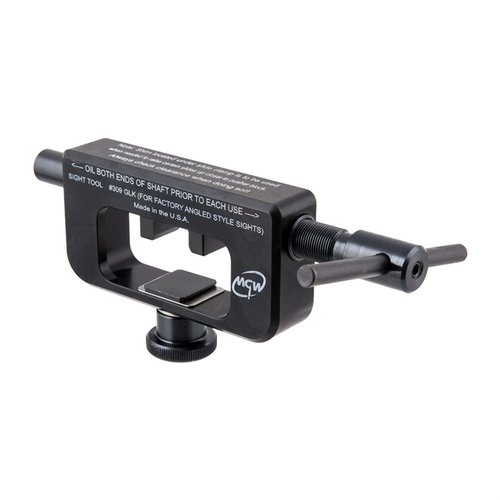 The MGW Semi-Auto Sight Mover safely adjusts and installs sights without damage, featuring precise movement and support for Glock and Beretta rear sights.