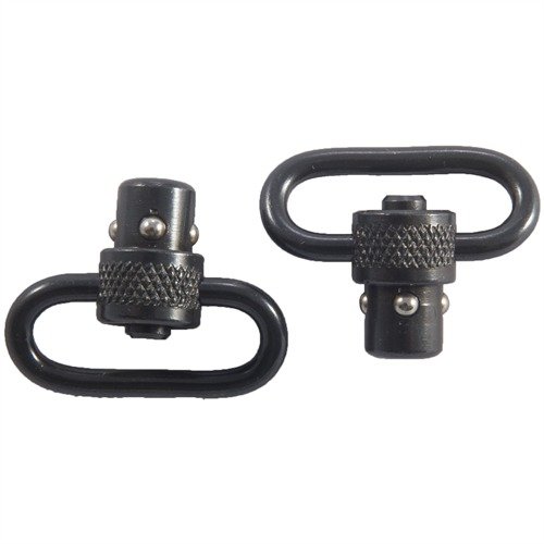 The UNCLE MIKE'S Quick Detach 100 Sling Swivel features durable steel construction, universal fit for bolt action rifles, and includes 2 QD-100 loops for easy attachment.