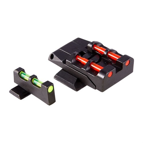 Enhance your accuracy with the HIVIZ Adjustable Sight Set for S&W M&P, featuring bright fiber optics and customizable LitePipes for optimal visibility in any light.