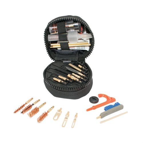 The OTIS Deluxe LE Cleaning System is a compact, all-in-one kit with essential tools for cleaning handguns from 9mm to .45 caliber, ensuring optimal performance.