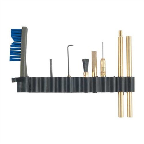The OTIS Brass Scraper Set includes eight essential tools for thorough cleaning of M16's and AR-15's, easily attachable to standard cleaning rods.