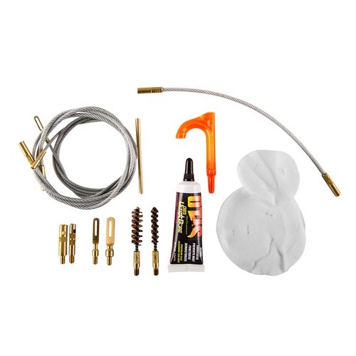 The OTIS Compact Gun Cleaning System is a portable, self-contained kit with brass brushes, solvent, and cable rods, perfect for on-the-go maintenance.