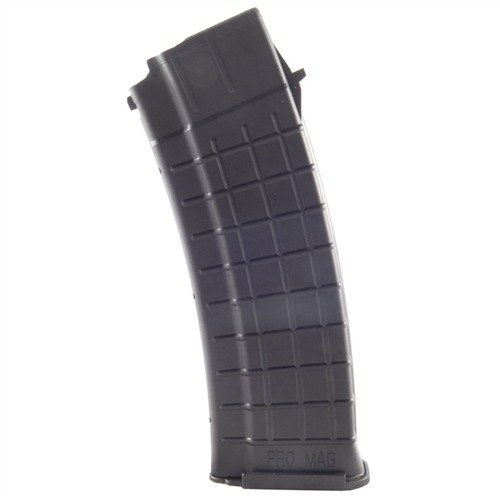 The PRO MAG AK-47 30RD Magazine features a self-lubricating follower, chrome silicon spring for reliable feeding, and a lightweight, textured polymer body for a secure grip.