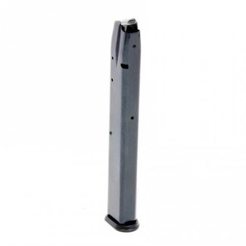 The PRO MAG CZ 75 9MM 32-RD magazine features a durable steel body, chrome silicon spring, and unbreakable polymer components for exceptional reliability and longevity.