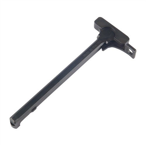 The POWER CUSTOM AR-15/M16 Steel Charging Handle features robust steel construction, a matte black phosphate finish, and an extended latch for effortless operation.