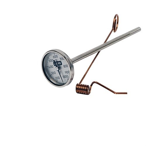 The RCBS Lead Thermometer features a 1000°F range with +/- 1% accuracy, a large glass-covered face, and an adjustable handle for safe, precise lead pouring.