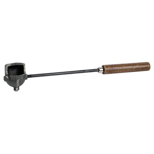 The RCBS Lead Dipper features a large-capacity bowl for easy scooping, a tapered pouring spout for sprue holes, and a solid hardwood grip for comfort.