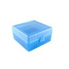 Store and protect your ammunition with the MTM Case-Gard Flip Top Rifle Ammo Box, featuring a clear blue design and capacity for 100 rounds in various calibers.