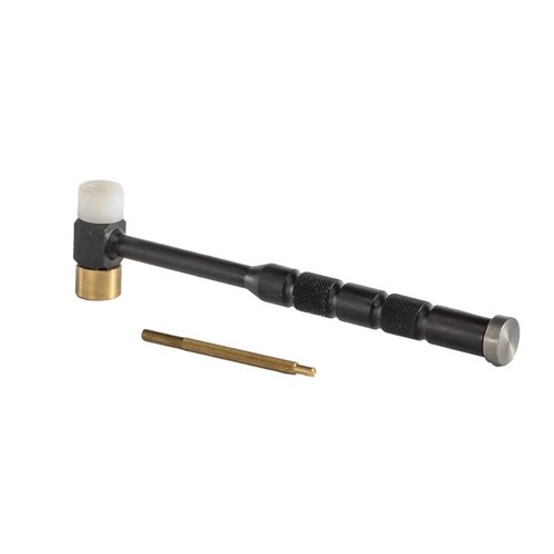 The Lyman Brass Tapper and Drift Punch features interchangeable heads for versatility, ensuring precise alignment and safe driving of pins without damaging surfaces.