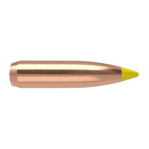 Experience match-grade accuracy with Nosler's Ballistic Tip® 270 Caliber bullets, featuring a polymer tip for rapid expansion and a boat tail for long-range performance.