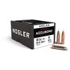The Nosler AccuBond 30 Caliber bullets feature a white polymer tip for accuracy, a tapered copper alloy jacket for lethal penetration, and a boat tail design for long-range performance.