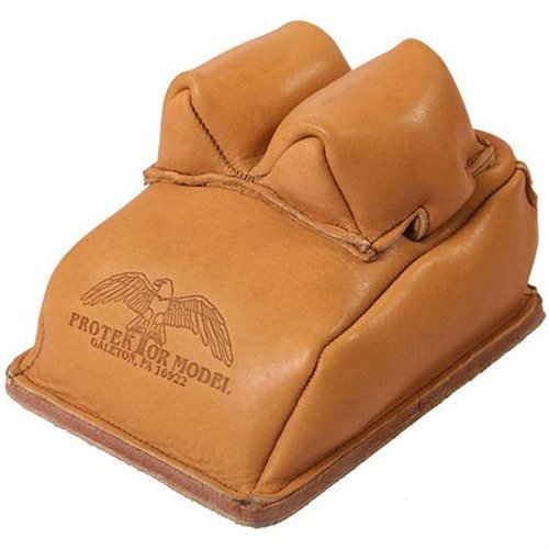 The PROTEKTOR Low Profile Bunny Ear Rear Bag offers a durable all-leather design with a thick bottom, perfect for stock setups needing a shorter bag; sand required.