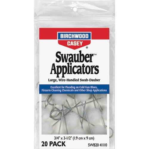 Swauber Applicators offer precision application for gun bluing, cleaners, and solvents, featuring large wire handles for hand protection—essential for any gunsmith.