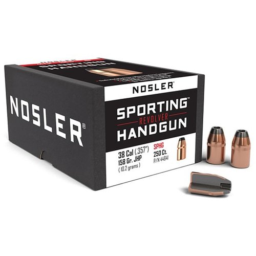 .38 158GR JHP pistol bullets from Nosler offer exceptional accuracy and reliable expansion, making them ideal for both target shooting and self-defense.
