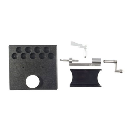 Enhance your reloading efficiency with the Sinclair Case Trimmer Kit, featuring a SharkFin clamp for stability and a platform for portable, precise trimming.