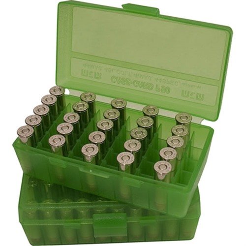 The MTM Case-Gard P-100 ammo box is perfect for handgunners, featuring a scuff-resistant surface, stackable design, and a 25-year guarantee on its latch and hinge.