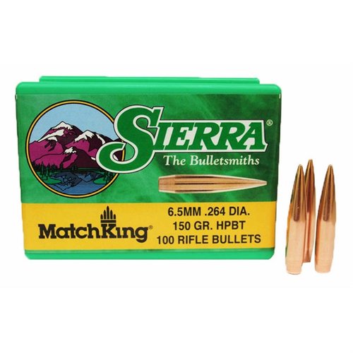Achieve unparalleled accuracy with Sierra's MatchKing 6.5mm bullets, featuring thin jackets, precise weight, and a boat tail design for optimal ballistic performance.