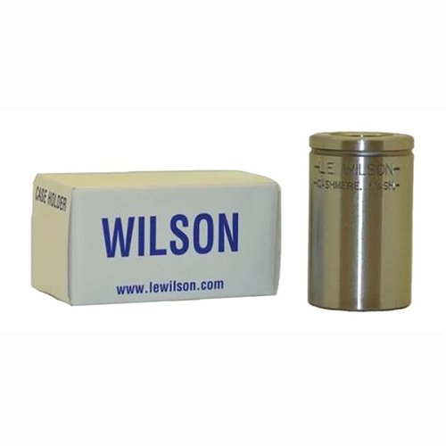 The L.E. Wilson Rifle Case Holder ensures precision and uniformity for trimming and reaming, supporting cases like a firearm chamber for consistent results.