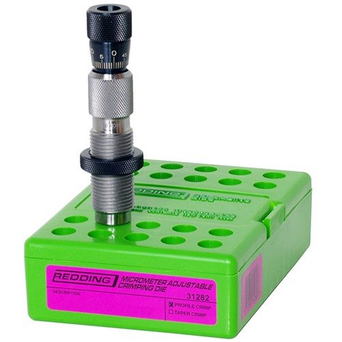 Redding's Adjustable Profile Crimp Die offers precise top adjustments, easy micrometer access, and on-the-fly adjustments for efficient reloading with minimal hassle.